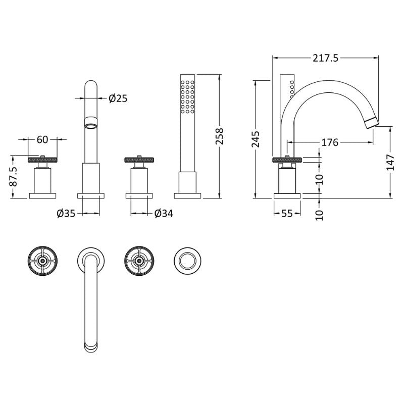 Hudson Reed Revolution 4 Tap Bath Shower Mixer