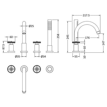 Hudson Reed Revolution 4 Tap Bath Shower Mixer