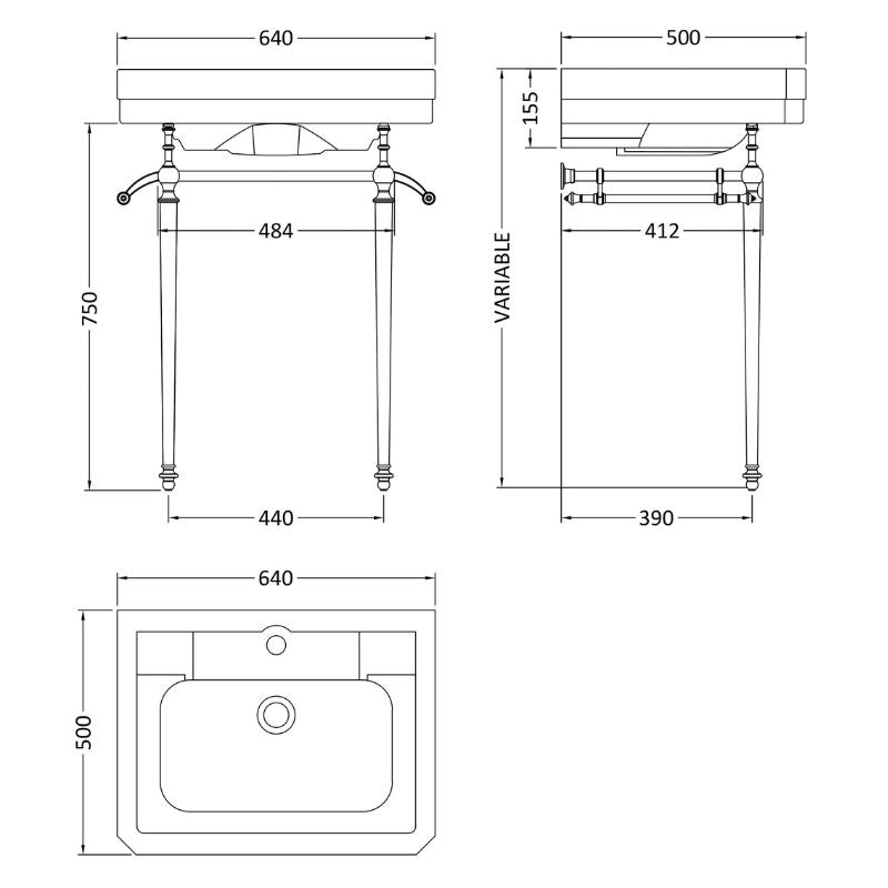 Bc Designs Victrion Basin & Ornate Stand | 1/2/3 Tap Holes -640mm