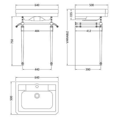 Bc Designs Victrion Basin & Ornate Stand | 1/2/3 Tap Holes -640mm